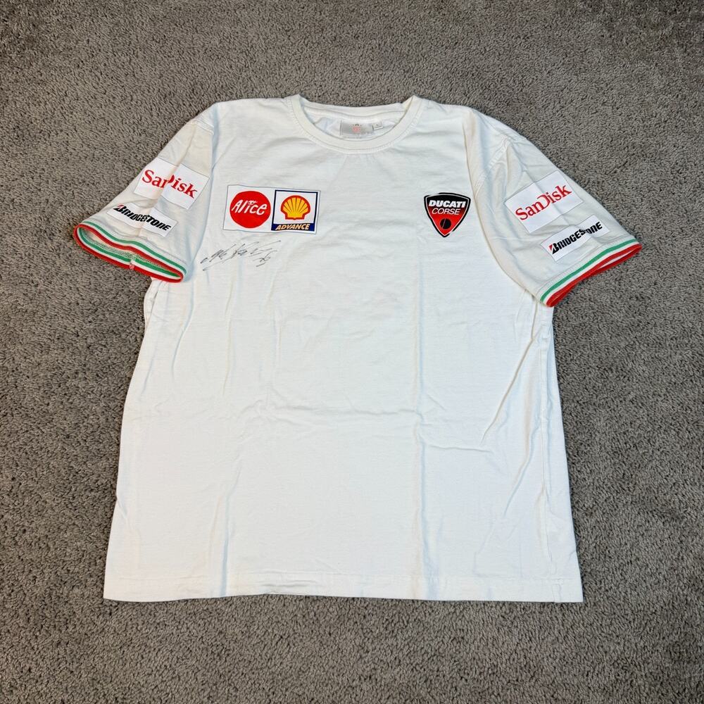 Ducati Corse Shirt Mens Large White MotoGP Racing Alice Shell Autographed Tee